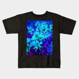 Blue garden with fluorescent flowers Kids T-Shirt